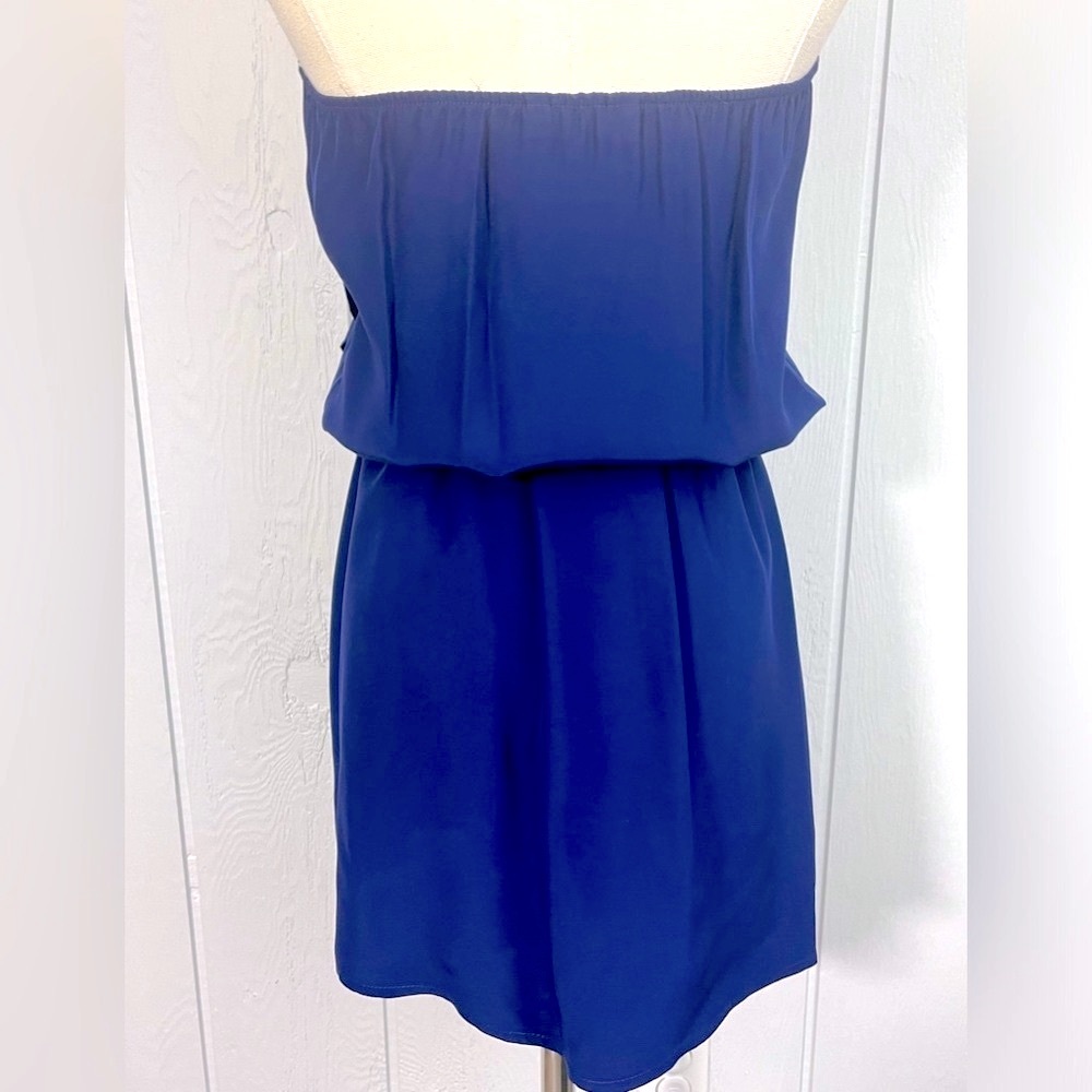 Karina Grimaldi - Silk Blouson Strapless Mini Dress Braided Gold Chain Belt XS - Picture 11 of 12